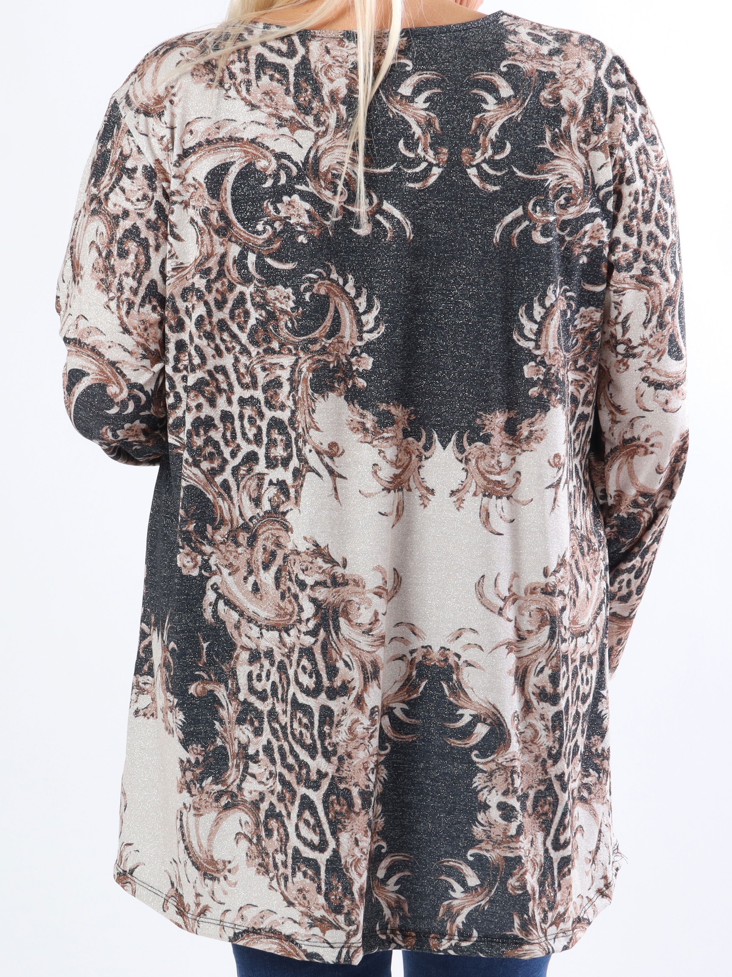 Paula - Glitterblus med leopardmönster i stora storlekar